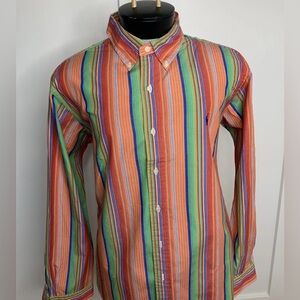 Ralph Lauren Golf Mens Sz XL Multi Color Stripe Long Sleeve Dress Shirt Cotton